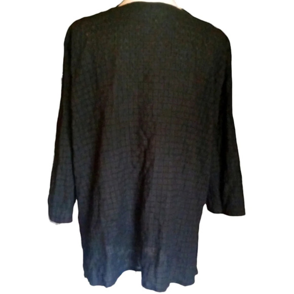 Eileen Fisher Black Grid Texture Organic Cotton Button Front Blouse Size Large - Picture 4 of 7
